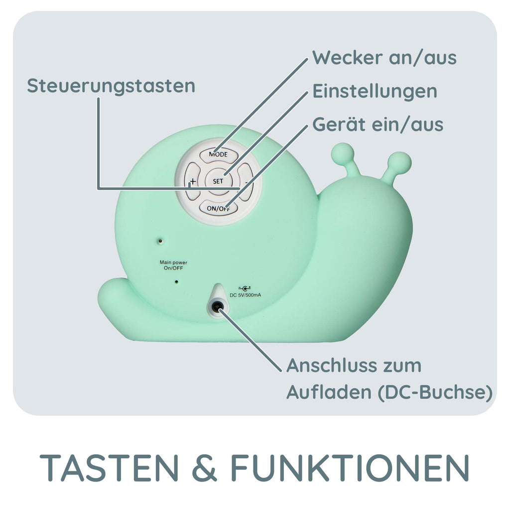 Alecto BC100BUNNY - pädagogischer Schlaftrainer, Nachtlicht und Wecker, Hase (Minzgrün)