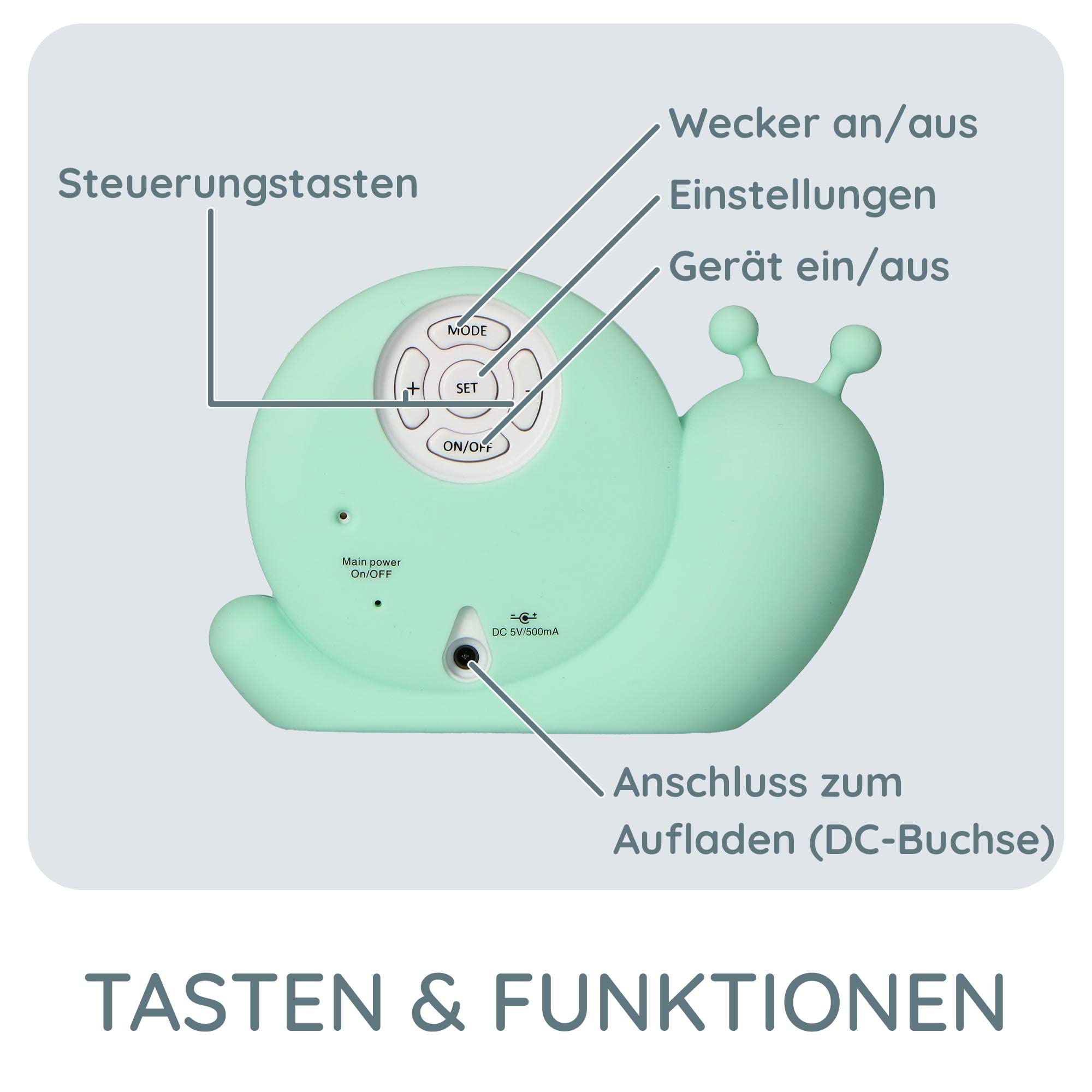 Alecto BC100BUNNY - pädagogischer Schlaftrainer, Nachtlicht und Wecker, Hase (Minzgrün)
