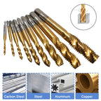 Mesee 9 Stück Spiralnuten-Gewindebohrer-Set, Titanbeschichtet, HSS metrisches Gewindebohrer, Bohrer, Gewindebohrer, Gewindebohrer, Gewindebohrer, M2, M2,5, M3, M4, M5, M6, M8, M10, M12