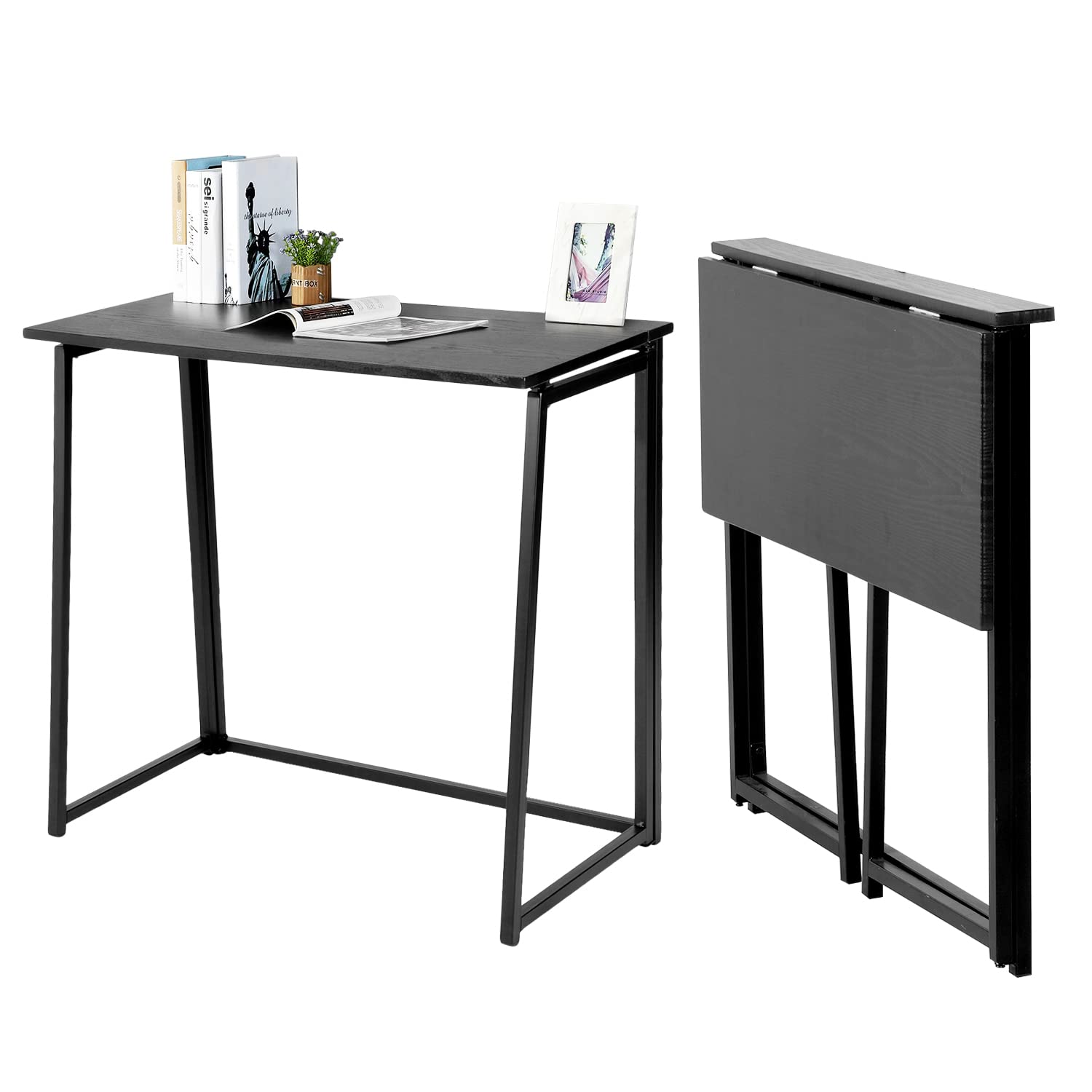 MEUBLE COSY Klapptisch Kleiner Klappbarer Schreibtisch Laptoptisch aus Holz und Metall Computertisch fürs Büro, Wohnzimmer, Home Office, Industrie-Design, Schwarz