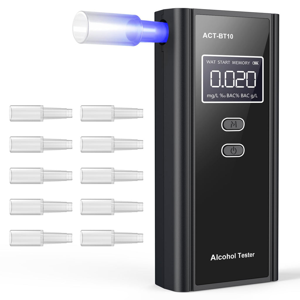 Milduall Alkoholtester Polizeigenau, Professioneller Alkoholmessgerät mit digitaler LCD-Anzeige Promillemessgerät Atemalkoholtester mit 10 Mundstücken, Gradgenauigkeit für Outdoor Patry