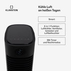 Klarstein Luftkühler mit Wasserkühlung, 5-in-1 Verdunstungskühler, Luftbefeuchter, Ventilator & Luftreiniger, Mobile Klimageräte Luftkühler mit App-Steuerung, 80W Air Cooler, 462m³/h Luftstrom, Weiß