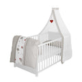 roba Babybett Set Adam & Eule - 70 x 140 cm - Mitwachsendes Kinderbett mit Bettwäsche, Himmel, Matratze - Höhenverstellbar - zu Juniorbett umbaubar - Holz weiß