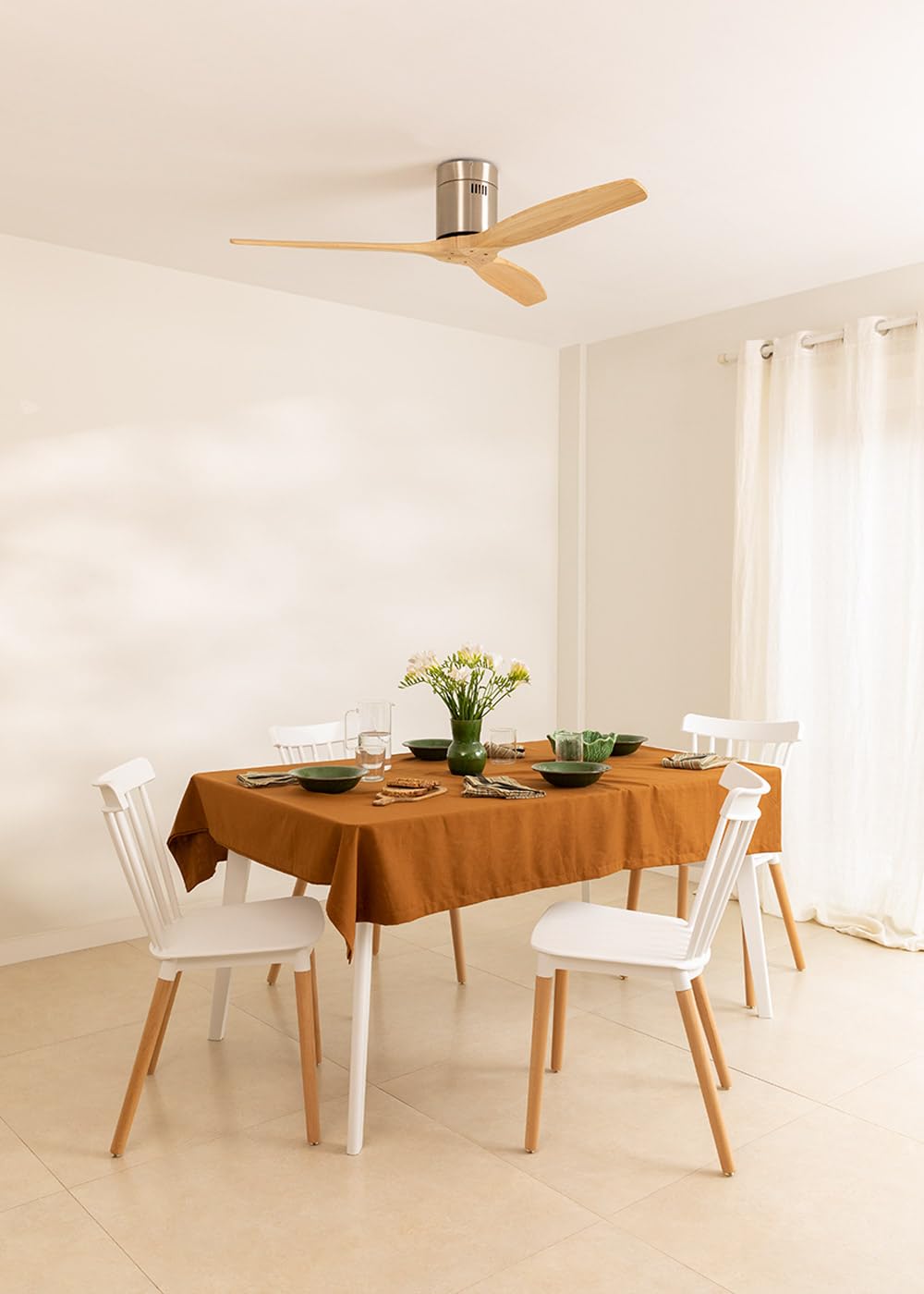 CREATE / WINDCALM M/Deckenventilator ABS Nickel Hellesholzflügel-Optik mit Fernbedienung / 40W, Leise, Ø132cm, Timer von 1 bis 4 Std., DC-Motor, Sommer-Winterbetrieb