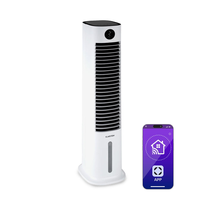 Klarstein Luftkühler mit Wasserkühlung, 5-in-1 Verdunstungskühler, Luftbefeuchter, Ventilator & Luftreiniger, Mobile Klimageräte Luftkühler mit App-Steuerung, 80W Air Cooler, 462m³/h Luftstrom