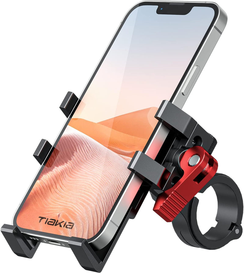 Tiakia Handyhalterung Fahrrad Aluminium Motorrad Handyhalter 6 Krallen mit 360° Drehung, Universal Handyhalter Werkzeugfreie Installation Handyhalterung Fahrrad für 4,5-7 Zoll-Telefone