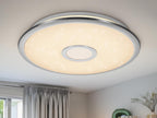 Trio Leuchten LED Deckenleuchte Osaka 678713006, Chrom, Acryl weiß mit Star Light Effekt, 30 Watt, Fernbedienung Helligkeit und Lichtfarbe einstellbar, Nachtlicht Funktion