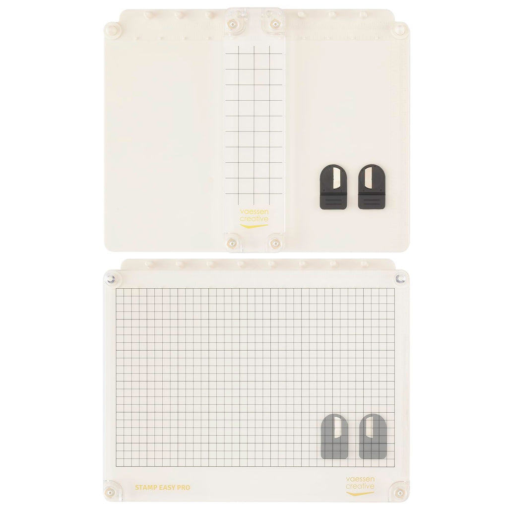 Vaessen Creative Stamp Easy Pro Stempelhilfe Trennbar inkl. Stempelplatten, Magnetplatten Und Magneten, An 3 Seiten Randlos, Zur genauen Positionierung von Stempeln für Clear Stamp Und Gummistempel
