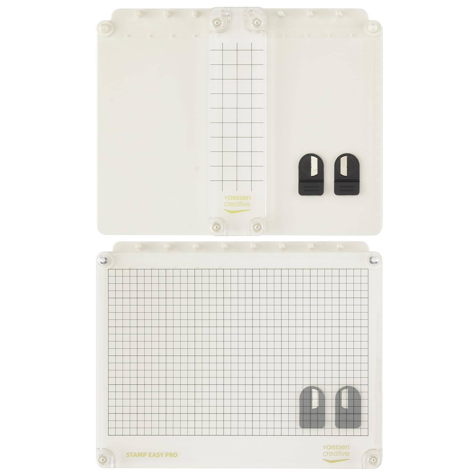 Vaessen Creative Stamp Easy Pro Stempelhilfe Trennbar inkl. Stempelplatten, Magnetplatten Und Magneten, An 3 Seiten Randlos, Zur genauen Positionierung von Stempeln für Clear Stamp Und Gummistempel