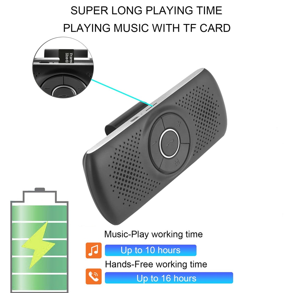 LETRADE Freisprecheinrichtung für Auto Bluetooth 5.0 mit Clip, TF-Kartenslot, integriertes Mikrofon, Unterstützung Siri &Google Assistant, für Musik, GPS, Telefon