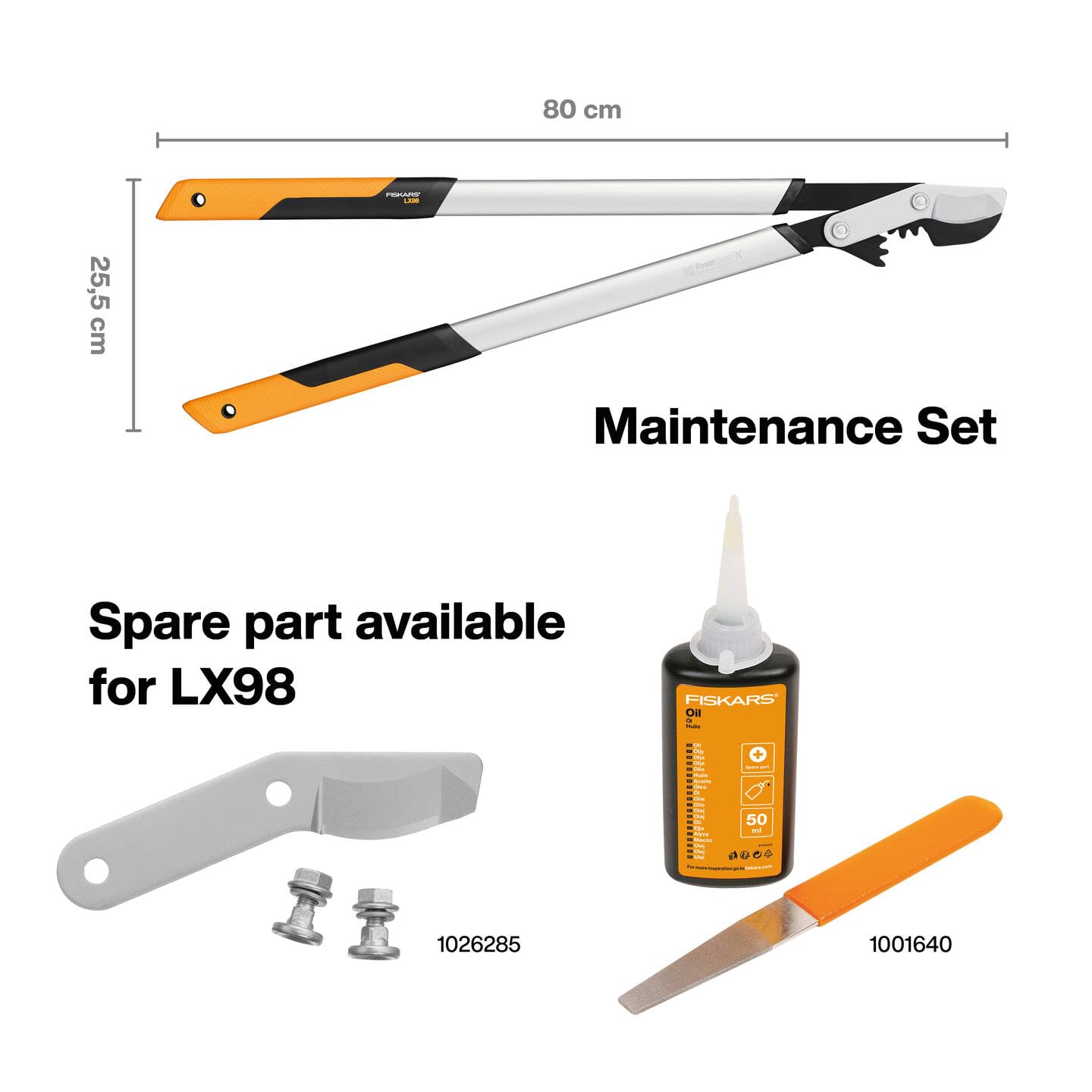 Fiskars PowerGear X Bypass-Getriebeastschere für frisches Holz, Antihaftbeschichtet, Gehärteter Präzisionsstahl, Länge: 80 cm, Schwarz/Orange, LX98-L, 1020188