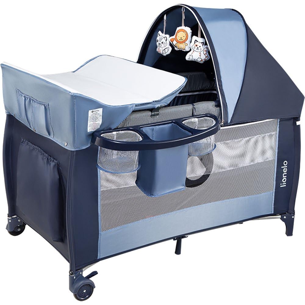 Lionelo Sven Plus 4 in 1 Baby Bett ab Geburt bis 15 kg Wickelauflage Moskitonetz luftige Seitenwände mit Seiteneingang Tragetasche zusammenklappbar