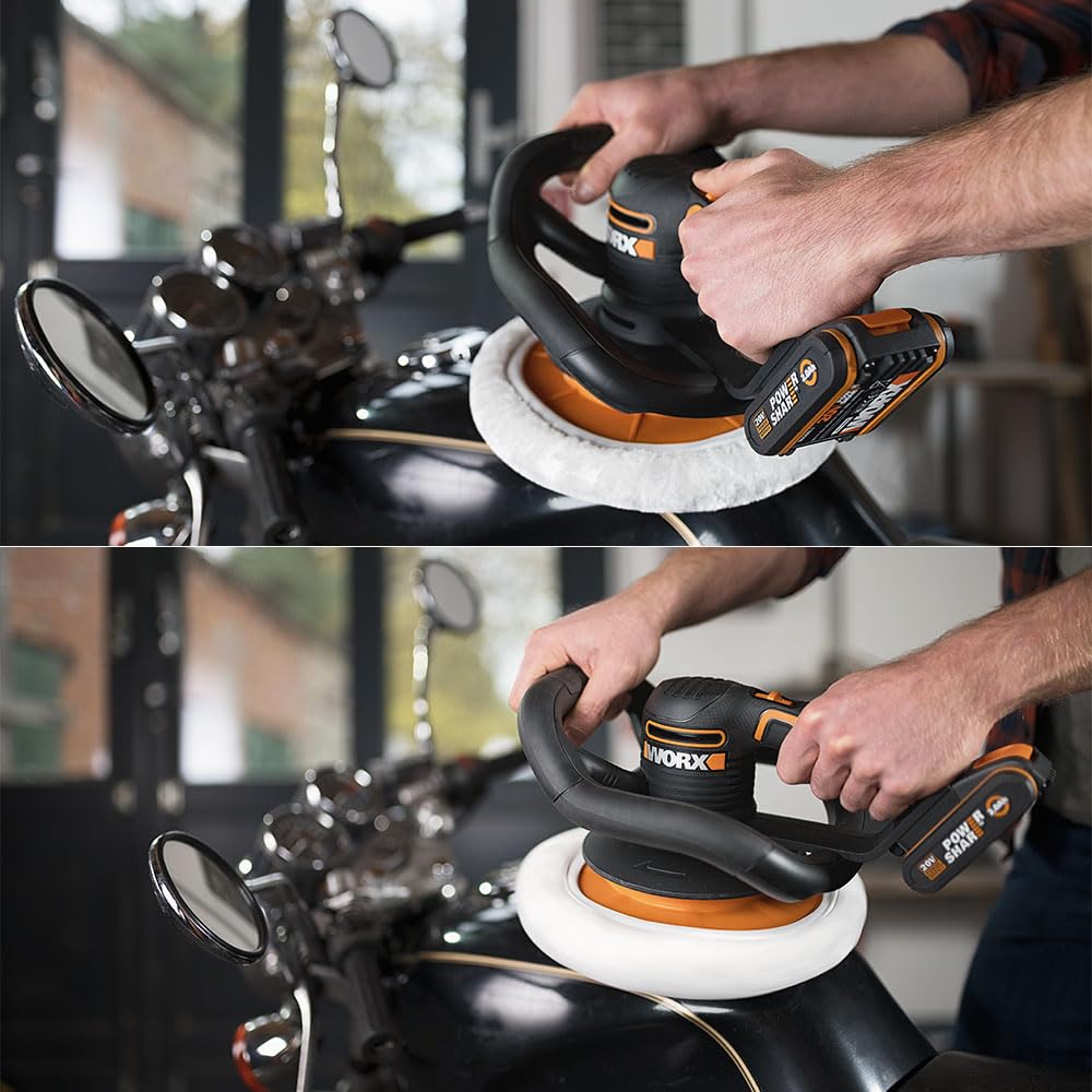 WORX Akku-Poliermaschine 20V WX856.9 – Elektrische Poliermaschine zum Polieren im Innen- und Außenbereich – Ohne Akku & Ladegerät – inkl. Auftrags- & Polierhaube – PowerShare universal kompatibel