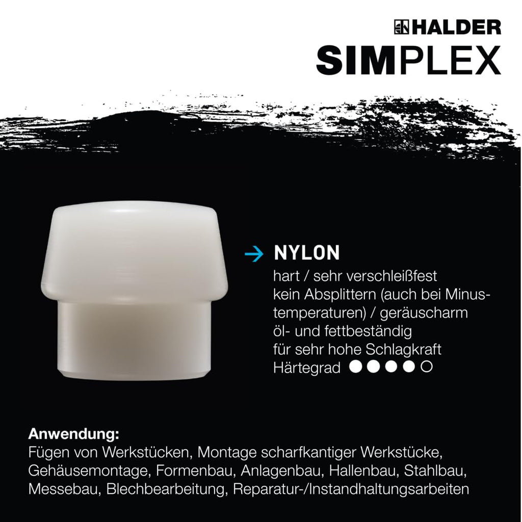 SIMPLEX-Schonhammer, Gummikomposition/Nylon; mit Tempergussgehäuse und hochwertigem Holzstiel | D=80 mm | 3028.080