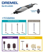 Dremel 2050 Stylo+ Multifunktionswerkzeug 9W Set (mit 15 Zubehören, Variable Drehzahleinstellung bis 22.000 1/min für Gravieren und Kreative Aufgaben mit Glas, Holz, Leder, Stein) mit Kartonverpackung