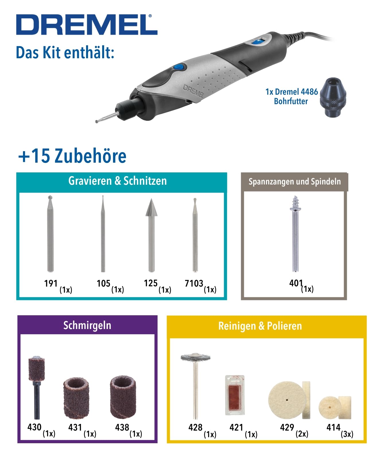 Dremel 2050 Stylo+ Multifunktionswerkzeug 9W Set (mit 15 Zubehören, Variable Drehzahleinstellung bis 22.000 1/min für Gravieren und Kreative Aufgaben mit Glas, Holz, Leder, Stein) mit Kartonverpackung