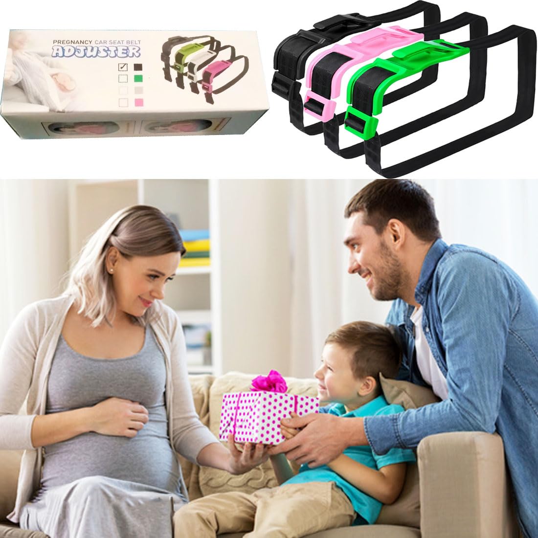 Sitzbezugversteller,Schwangerschafts-Sicherheitsgurt,Schwangerschafts-Bump-Gurt,Frauen und Männer,Komfort und Freiheit für Schwangere Mütter,schützt den Bauch des ungeborenen Babys (Schwarz Glatt)