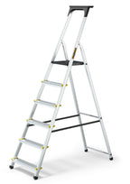 DRABEST Leiter PRO Serie Alu Leiter 6 Stufen Trittleiter Klappbar Stehleiter Haushaltsleiter mit Ablage Belastbar bis 150 kg Mehrzweckleiter