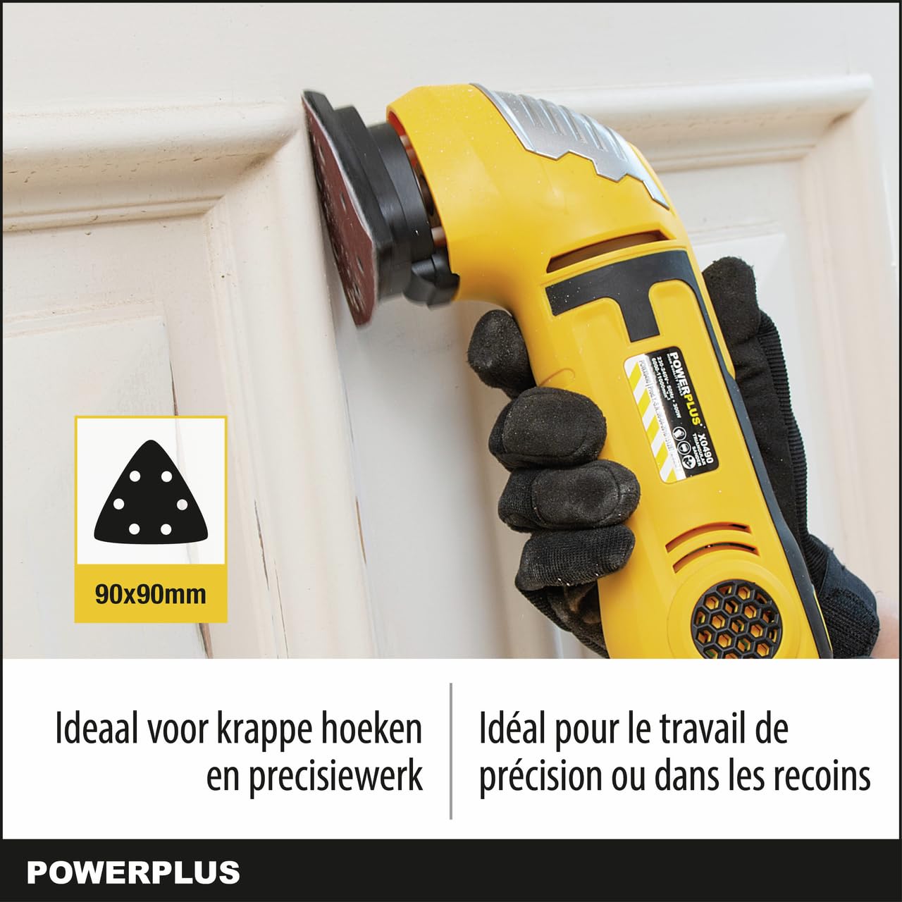 Powerplus Delta-Schleifer POWX0490-300 W Dreieck Schleifmaschine - 3 dreieckige Schleifpapierblätter und Vakuumadapter - Schleifen Holz & Keramik - Trockenbau Wand Dreieckschleifer