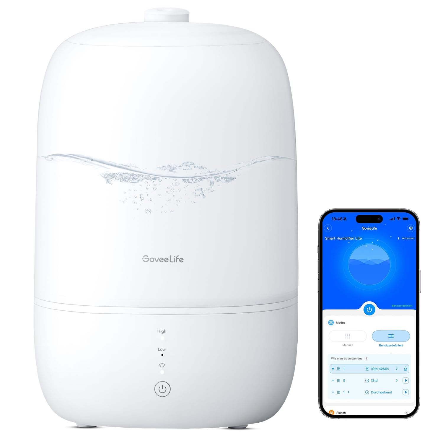 GoveeLife Smart Luftbefeuchter Schlafzimmer, 3L Top-Fill Air Ultraschall Humidifier mit Aroma Diffusor & Nachlicht bis zu 25H, 24dB Leise Klein Raumluftbefeuchter Pflanzen, Baby, Kinderzimmer, Growbox