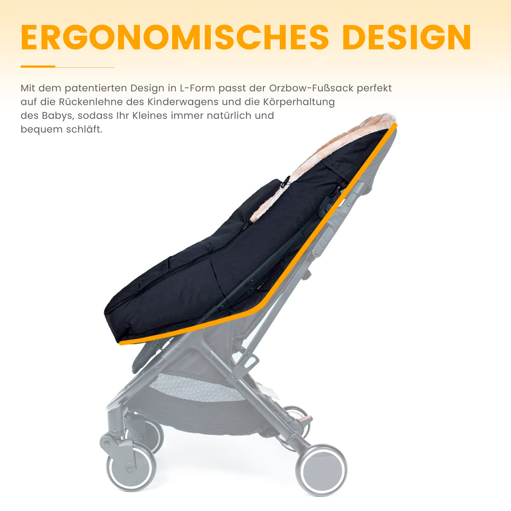 Orzbow Fußsack Buggy, Künstliches Lammfell Fußsack Kinderwagen Baby Winter mit Reißverschluss, Abnehmbar, Universelle & Wasserdicht, Maschinenwaschbar, Schwarz