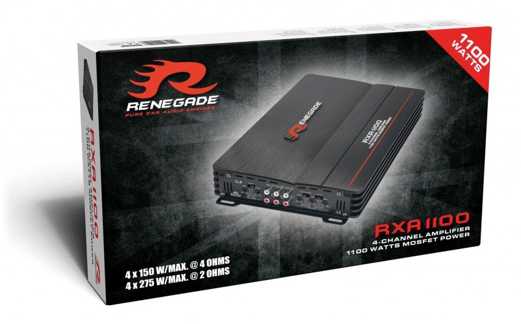 Renegade RXA1100 | 4-Kanal Class A/B Auto Verstärker | 1100 Watt MAX | 4/3/2-Kanal Betrieb | Hoch- & Niederpegeleingänge | Bass Boost | Auto Endstufe für Car-HiFi Systeme