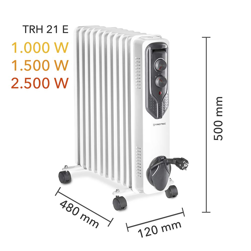 TROTEC Radiator Heizung TRH 21 E – Heizleistung 1000 W / 1500 W / 2500 W – Elektro Heizkörper, 11 Rippen, Raumgröße 30 m² / 75 m³