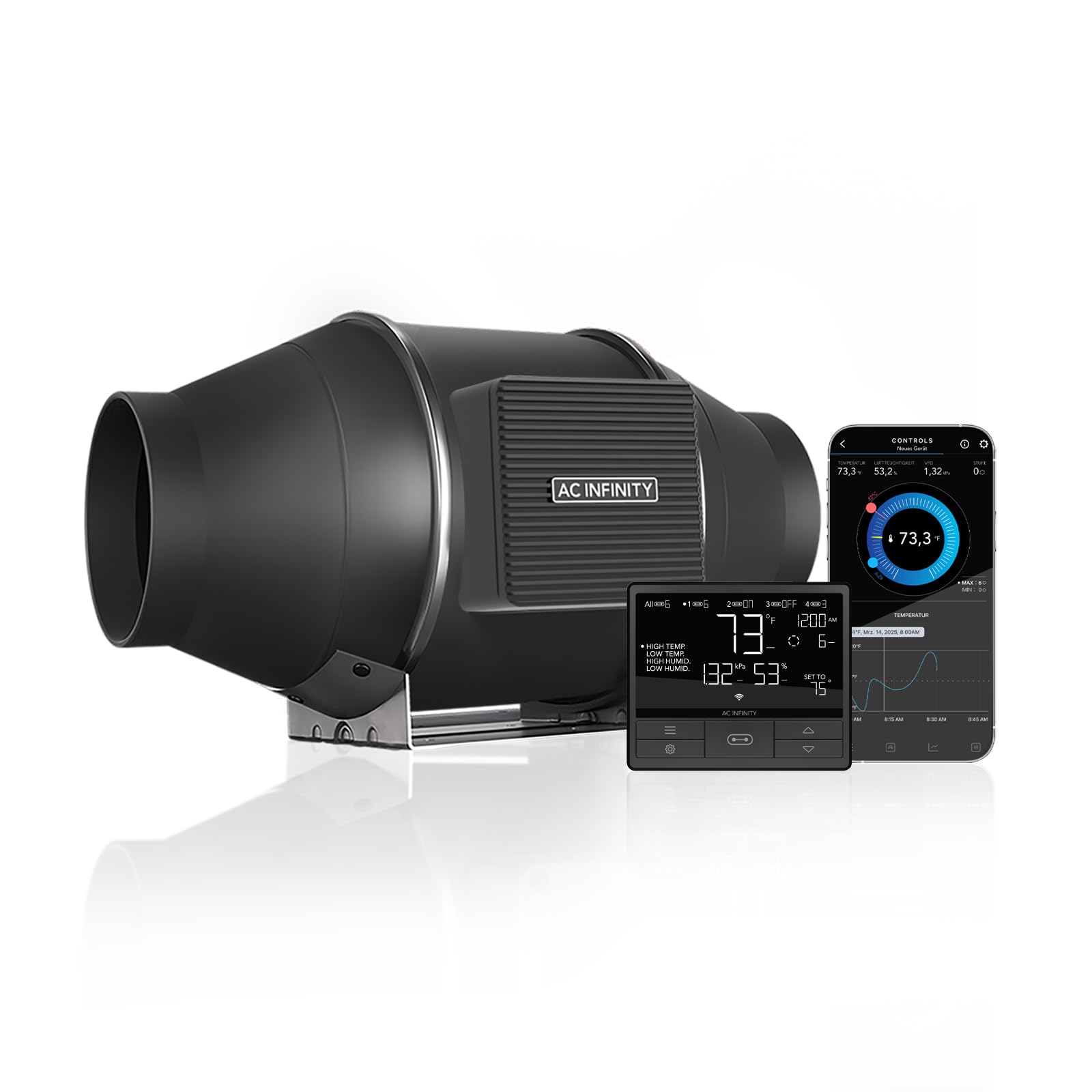 AC Infinity CLOUDLINE PRO T4 – Leises Inline-Lüftersystem 100 mm mit Temperatur-/Feuchtigkeits-VPD-Controller und App-Steuerung, für Grow-Zelte und Hydroponik