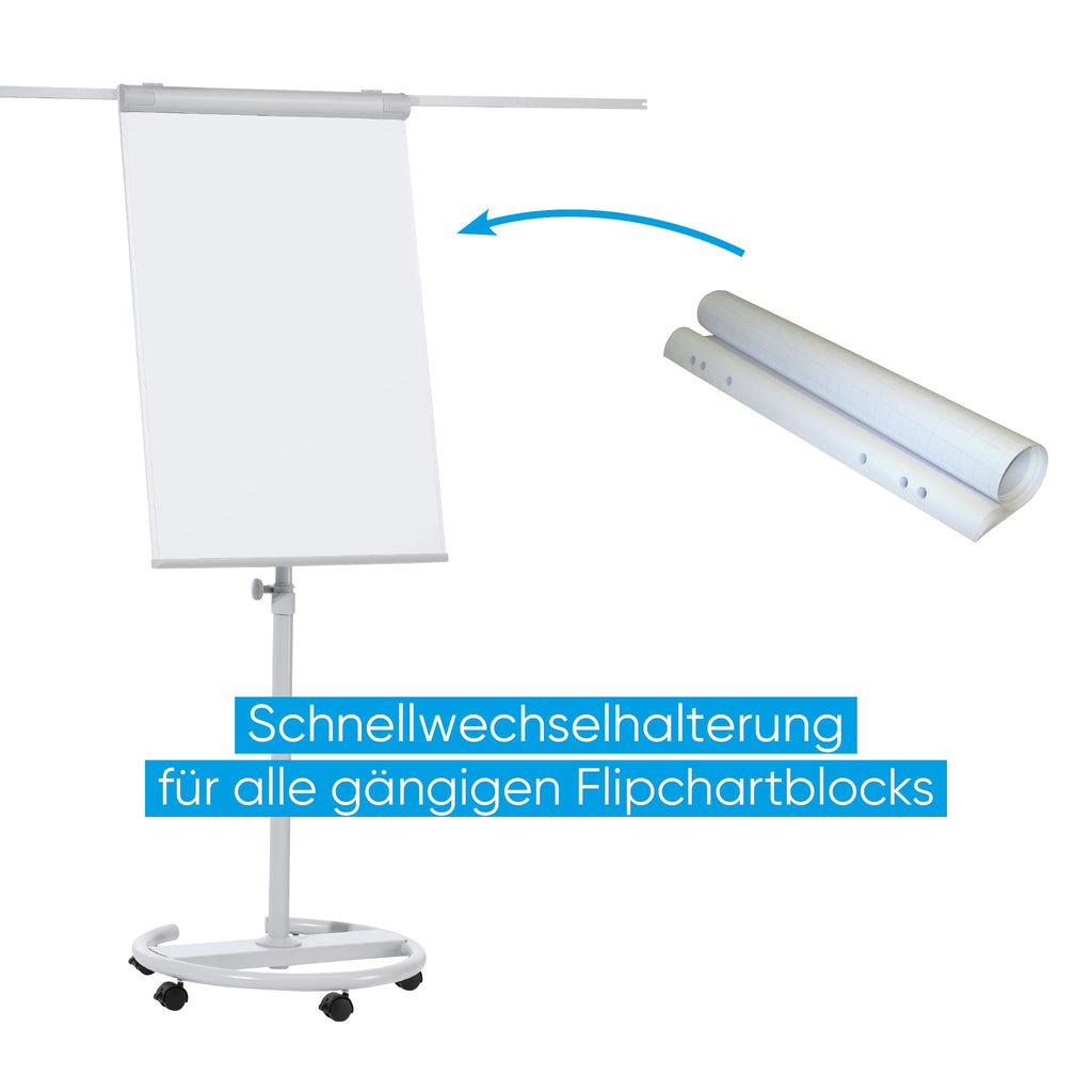 FRANKEN Flipchart, Beschreibbar, Magnetisch, Mobil, Mit Rollen und 2 Seitenarmen, Whiteboard mit Ständer, Papierhalterung und Stifteablage, 68 x 105 cm, ECO Mobil, F2400/N