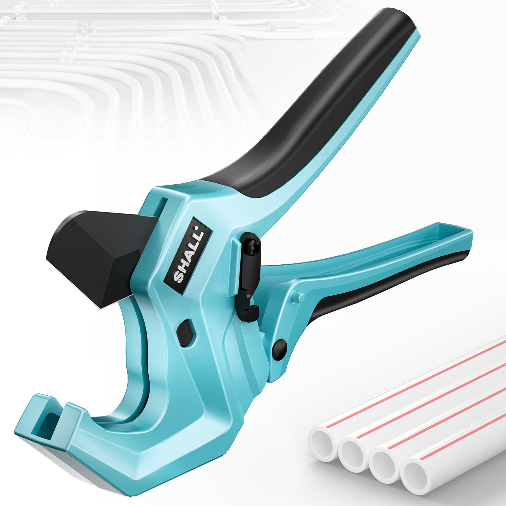 SHALL 2,5 Zoll (63 mm) Kunststoff-Rohrschneider, PVC-Schneider, Ratschen-Rohrschneider zum Schneiden von PEX-, PVC- und PPR-Kunststoffschläuchen mit 63 mm Außendurchmesser, hochwertiges Kunststoffrohr