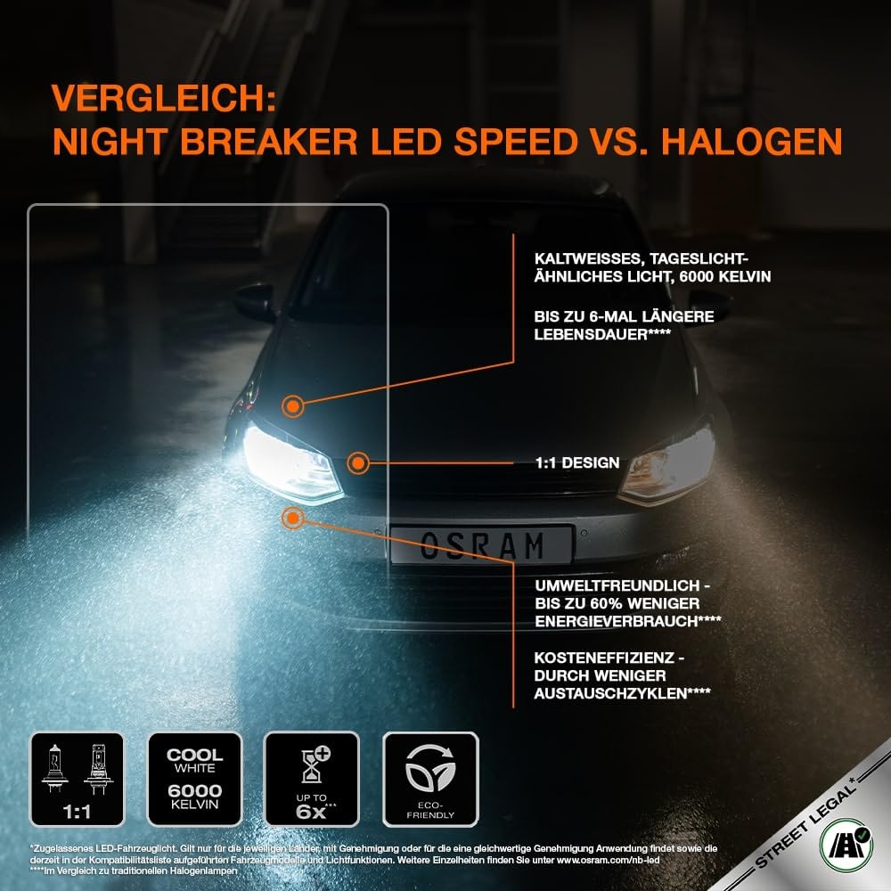 OSRAM Night Breaker LED H7 Straßenzulassung Autofahrerfreundlich Heller Blendungsarm