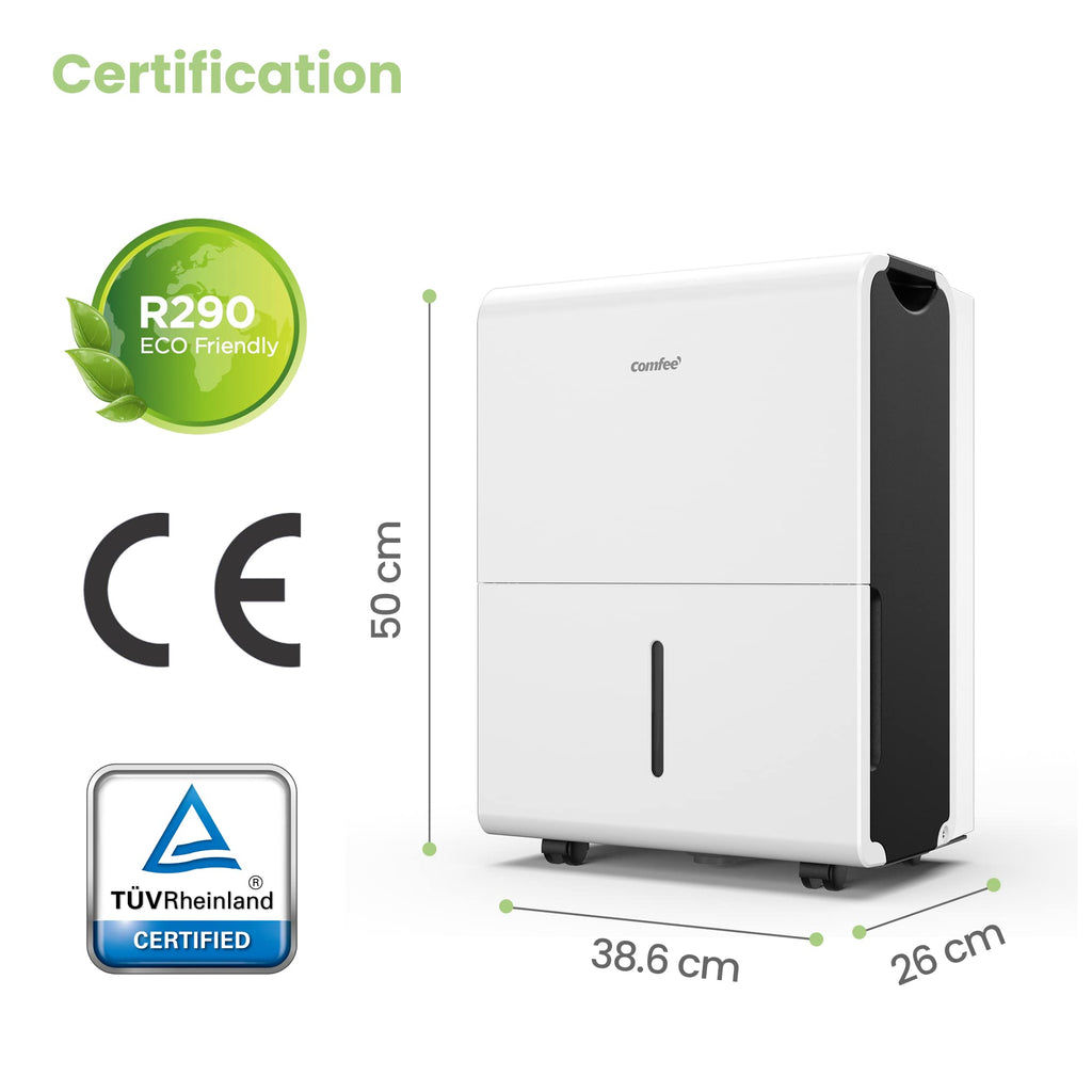 Comfee Luftentfeuchter, 50L/24h, Raumgröße ca. 250m³(100m²), Intelligenter Entfeuchtermodus, 24H Timer, Wassertank 6L, MDDP-50DEN7