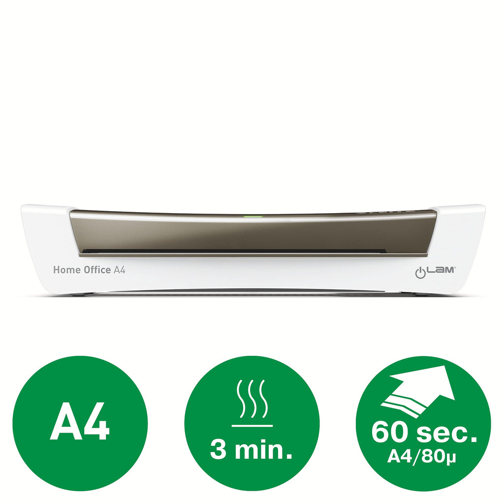 Leitz A4 Laminiergerät, Für 80 bis 125 mic Laminierfolien, inkl. Laminierhüllen Starterkit, Ideal für den Einsatz im Home Office, kleinen Büros & Schule, Grau, iLAM, 73680089