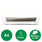 Leitz A4 Laminiergerät, Für 80 bis 125 mic Laminierfolien, inkl. Laminierhüllen Starterkit, Ideal für den Einsatz im Home Office, kleinen Büros & Schule, Grau, iLAM, 73680089