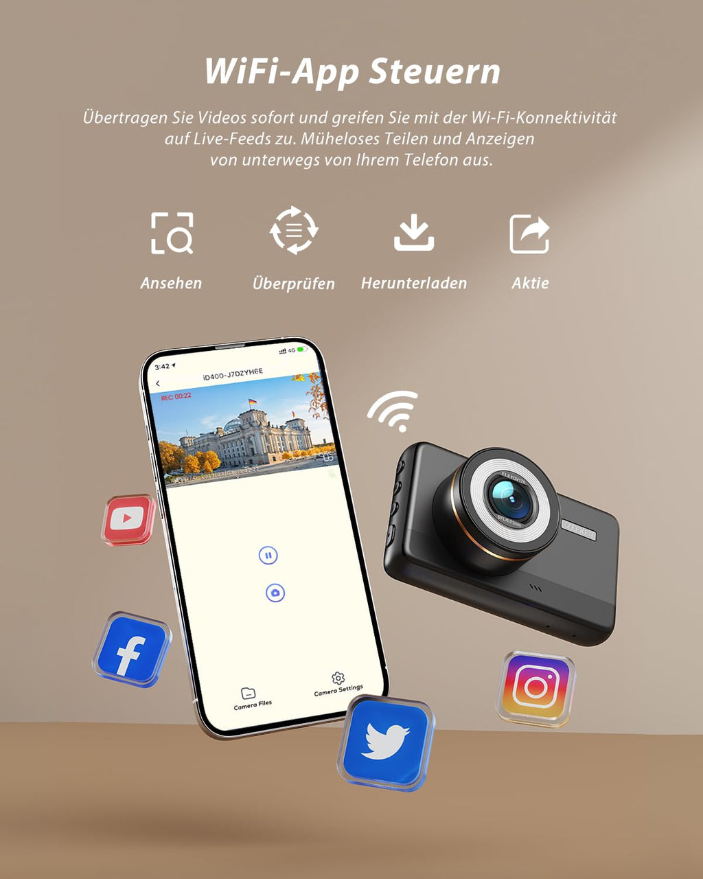 iZEEKER 4K Dashcam Auto, WiFi Dash Cam mit 32GB Karte, Front Auto Kamera mit Nachtsicht, 24/7 Parküberwachung, WDR, 170° Weitwinkel, Loop-Aufnahme, G-Sensor