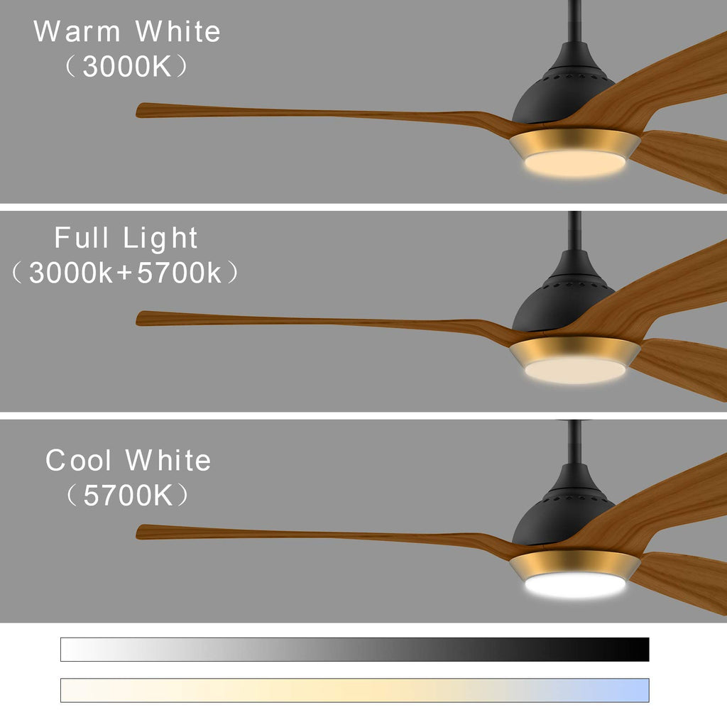 reiga Deckenventilator mit dimmbarer LED-Beleuchtung 132 cm Leiser DC-Motor mit starkem Luftstrom, 6 Geschwindigkeiten, 3 Farbtemperaturen, Fernbedienung für Wohnzimmer, Schlafzimmer & Büro