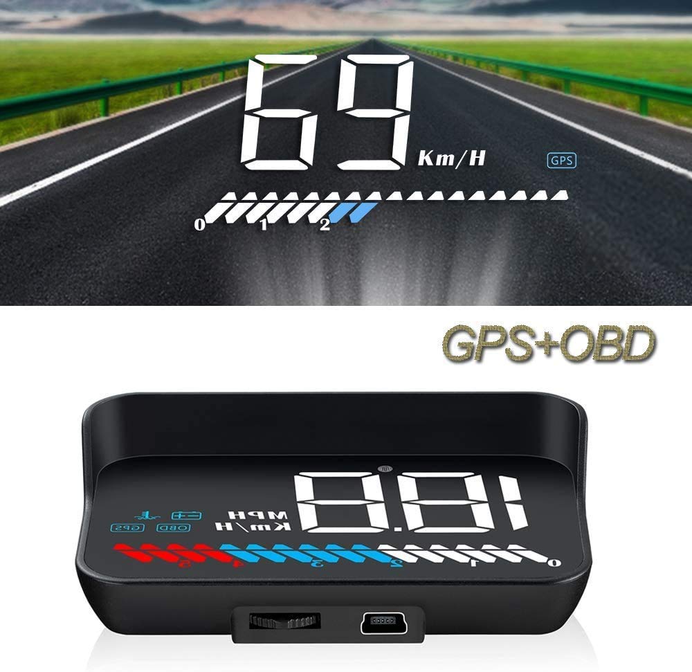 Head Up Display Auto HUD Anzeige OBD2 & HUD GPS Anzeige, iKiKin 3,5 Zoll Kopf-Display, Tachometer, Auto Tachometer, Motorgeschwindigkeit Sicherheitsalarm
