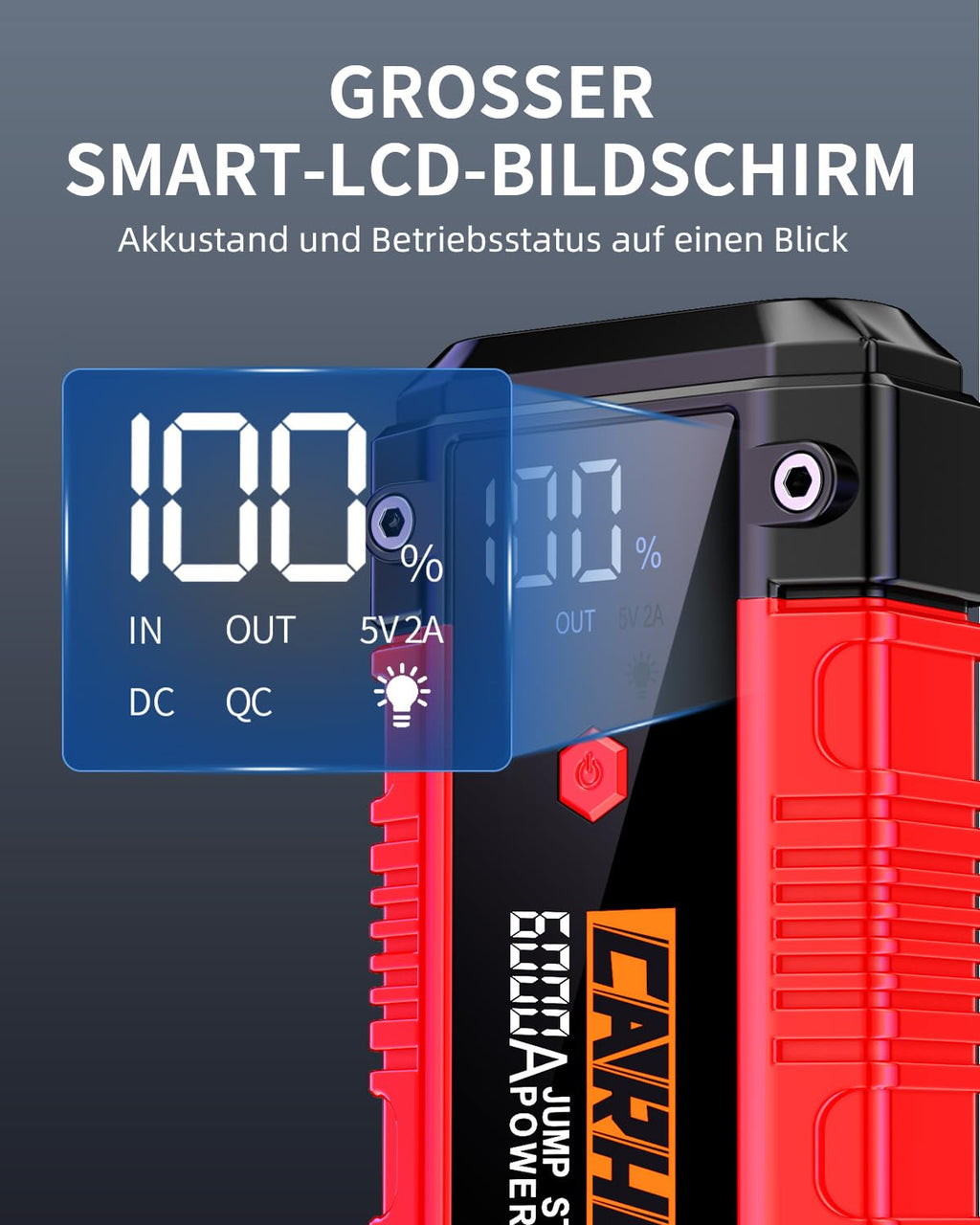 CARHEV Starthilfe Powerbank für pkw, 6000A Spitzenstrom Auto Starthilfe Powerbank, 12V Starter Powerbank(Bis zu 10L Benzin und 10L Diesel) Tragbarer Batterie Booster Jump Starter mit LED Taschenlampe