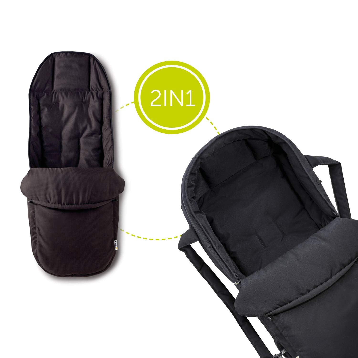 hauck 2in1 Soft Tragetasche & Fußsack für Buggy und Geschwisterwagen, für Babys ab Geburt bis 9 Monaten, Fixierbar mit 5-Punkt-Gurt, Robust & Pflegeleicht (Schwarz)