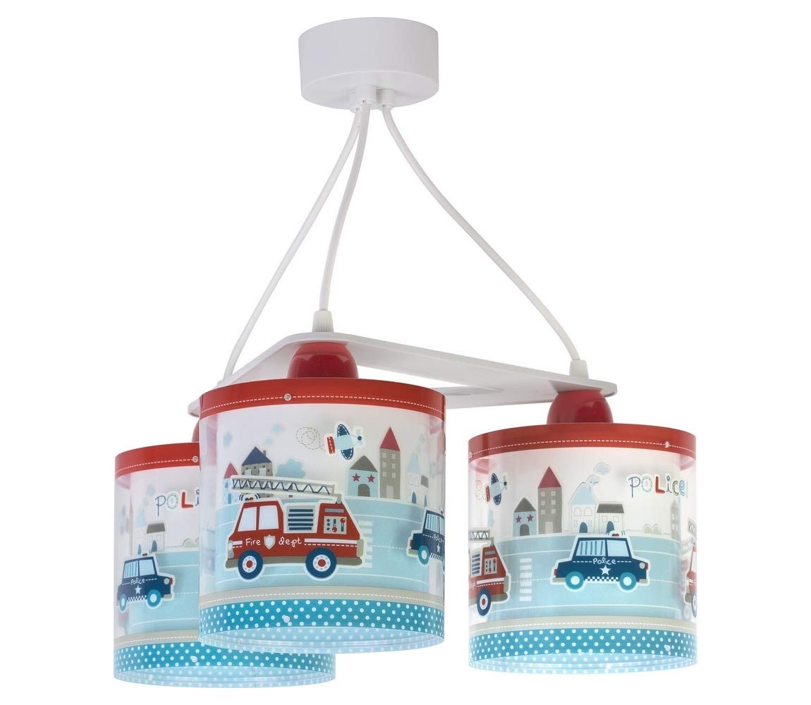 Dalber kinderlampe Pendelleuchte Hängelampe 3 Lichter Police Autos Polizei, Blau