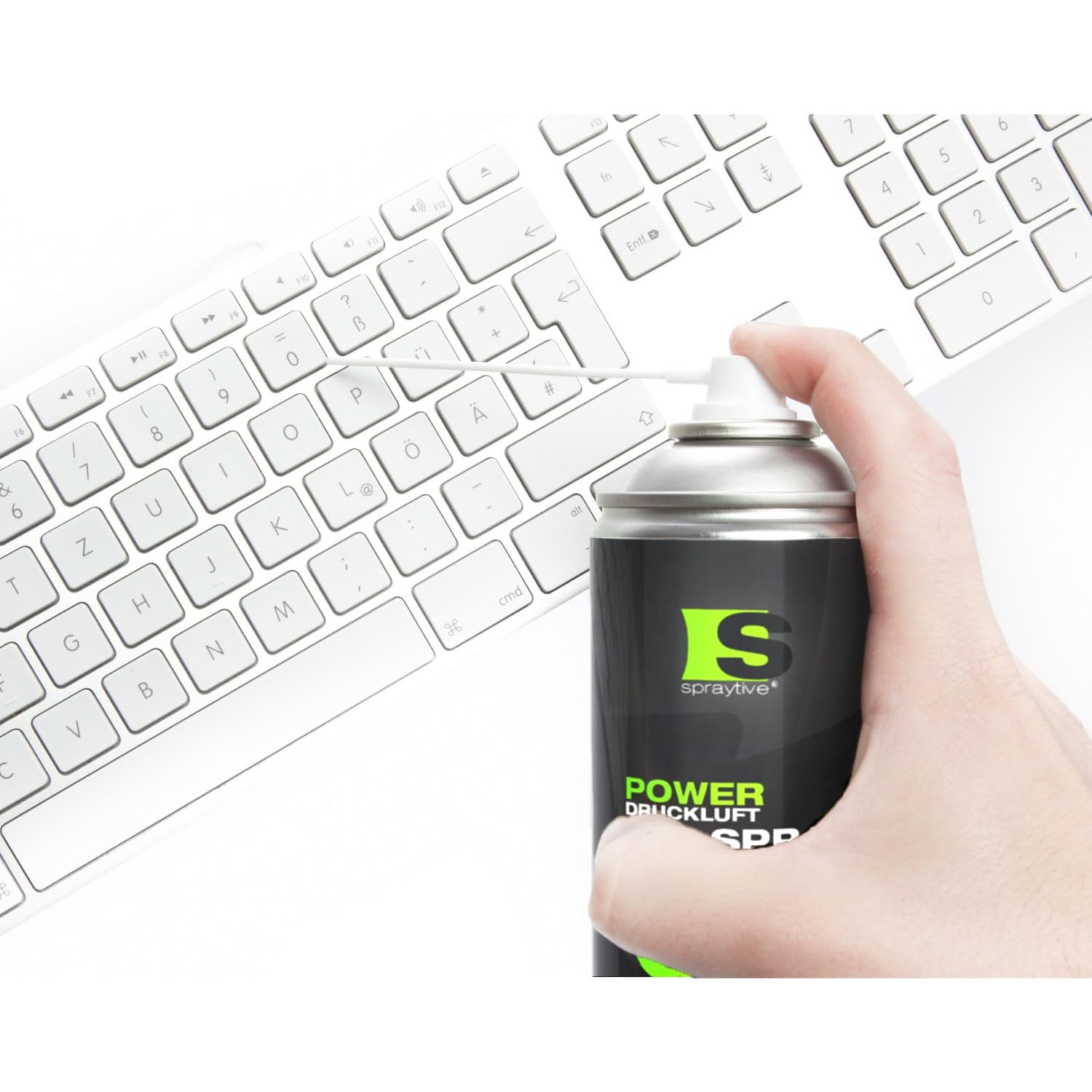 6 x 400ml Spraytive Power Druckluftspray: Mit 10cm + 50cm Sprühverlängerung - Reinigung von Tastatur, PC/Computer, PS5, Kamera