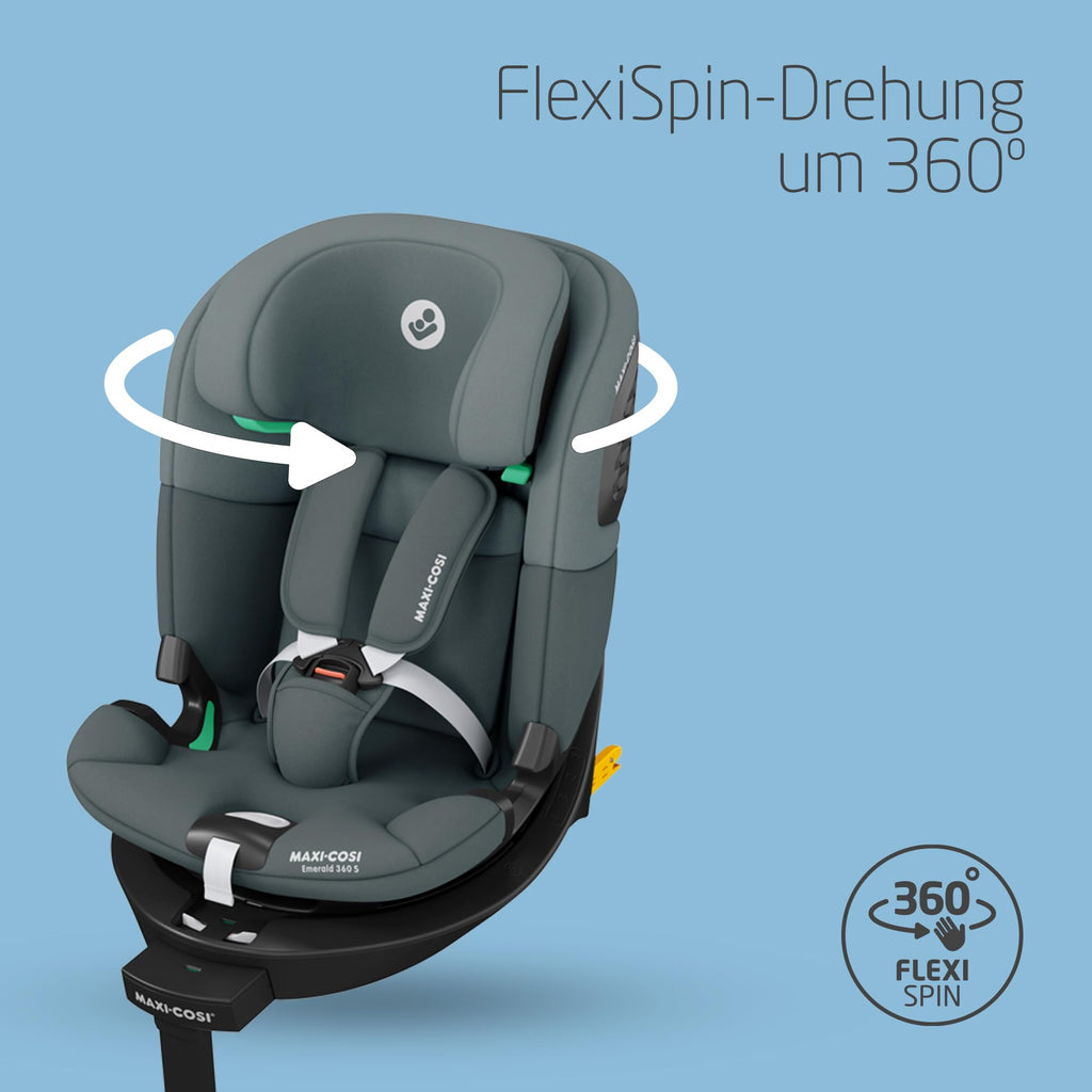 Maxi-Cosi Emerald 360 S i-Size, Autositz 360 Grad Drehbar, 0–12 Jahre (40–150 cm), Mitwachsender Kindersitz 0-36kg, ISOFIX-Kindersitz, 4 Liegepositionen, G-CELL Seitenaufprallschutz, Tonal Graphite