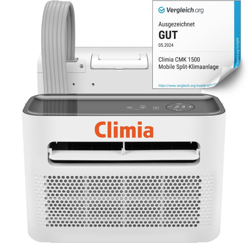 Climia CMK 1500 Note "Gut" auf Vergleich org-Klimaanlage für Wohnwagen bis 15 qm, Split Klimaanlage für Wohnmobil Camping. 5000 BTU/h, Klimagerät zum Entfeuchten, Energieeffiziensklasse A
