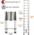 5M Teleskopleiter, Aluleiter Klappleiter Mehrzweckleiter Rutschfester Ausziehleiter Ausziehbare Leiter Sprossenleiter Stehleiter Tragbar Leichte Leiter Schiebeleiter 150 kg Belastbarkeit