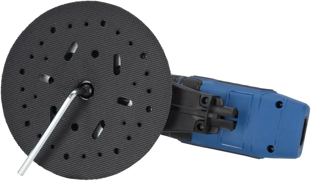 DEDRA Exzenterschleifer mit austauschbaren Auflagen ⌀125 - ⌀150mm, hohe Leistung 350W, 4000-10.000 U/min, langes 4m kabel, gewicht nur 1,4, mit Schleifpapier-Set, 230V~50Hz, Staubsammelanlage