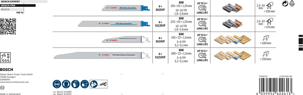 Bosch 16x PRO Tough Box Demolition Säbelsägeblatt-Set, 16-tlg. (für Rohre und Profile aus Metall, Nichteisenmetalle, Länge mm, Professional Zubehör Säbelsäge)