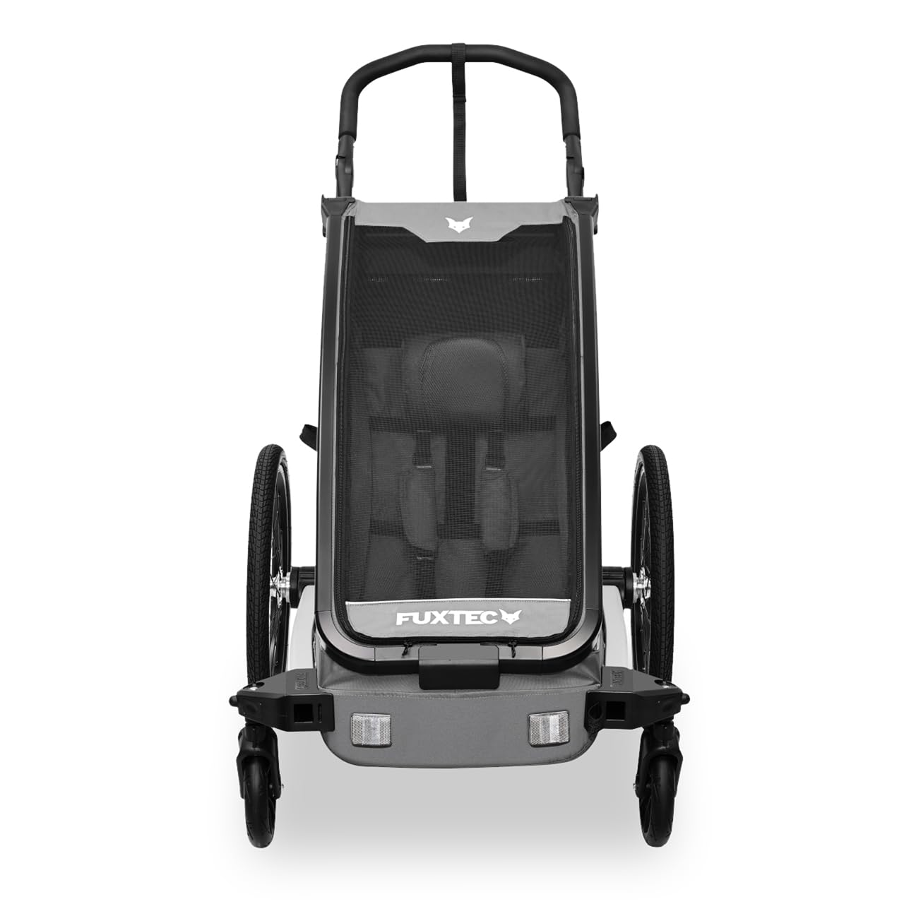 FUXTEC Kinderfahrradanhänger FX-FA1S, EIN-Sitzer faltbar mit Schiebegriff und Regenschutz, integrierter Anschnallgurt und Handgelenksband, max. Zuladung 35kg, inkl. Kupplung und Sicherheitsfahne