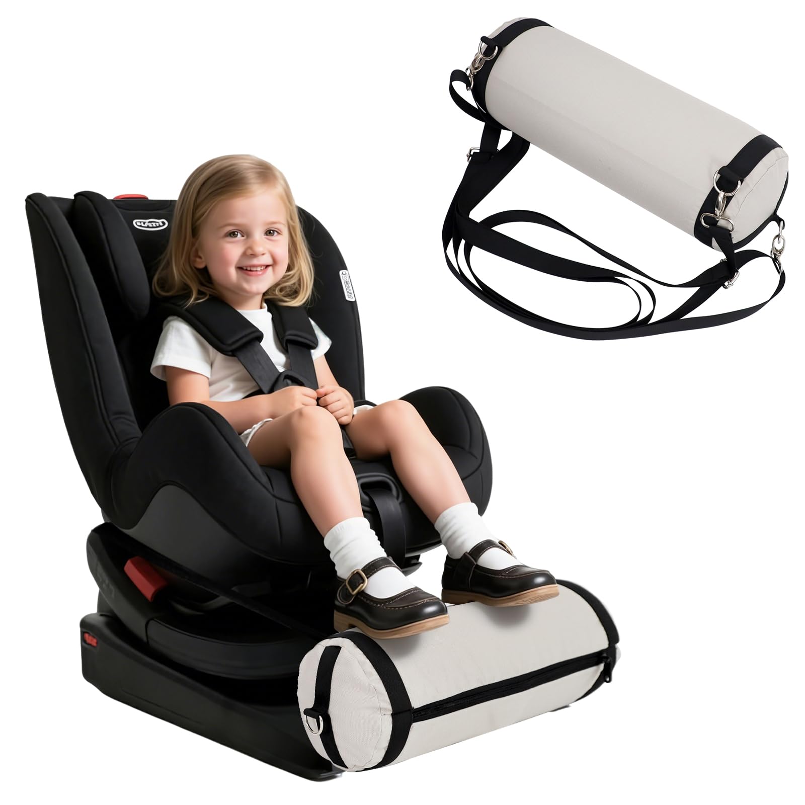 Blublu Park Aufblasbare Autositz-Fußstütze für Kinder, tragbare Auto-Fußstütze mit verstellbaren Riemen, Autositz-Zubehör für Kleinkinder, maschinenwaschbarer Bezug, Grau (passend für Kindersitze)