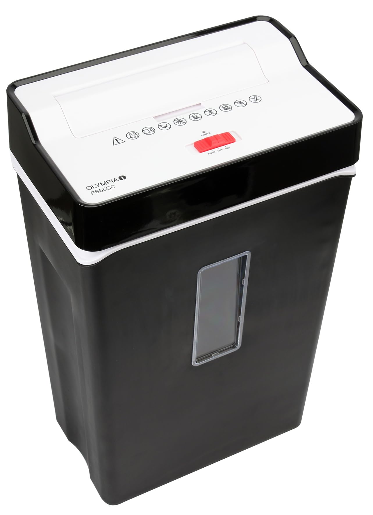 Olympia PS 55 CC Profi Aktenvernichter (mit Partikelschnitt, Sicherheitsstufe P4, Kreditkarte, 10 Blätter 80 g/m², Papierschredder fürs Büro, Papiervernichter, Reißwolf mit Papierkorb, Sichtfenster)