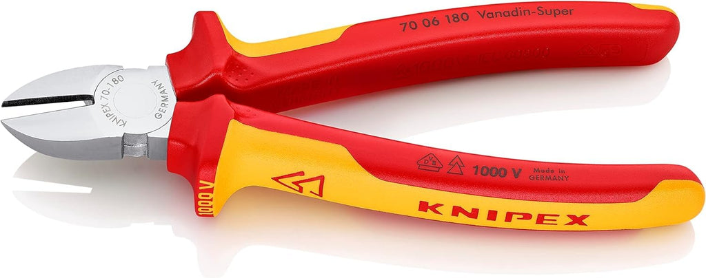 KNIPEX Seitenschneider, verchromt, 180 mm, Chrom-Vanadium Stahl, VDE, weicher Draht(Kupfer)-harter Draht(Stahldraht), Präzisionsschneiden, 70 06 180